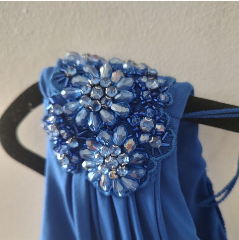 Adrianna Papell One Shoulder Blue Jersey Evening Gown Size 16 NWT - Picture 9 of 12